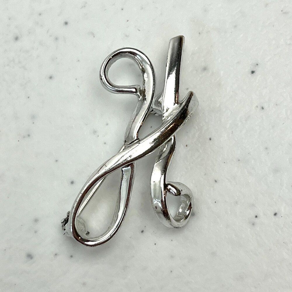Vintage Estate Silver Tone H Brooch Initial Letter H Name Gift